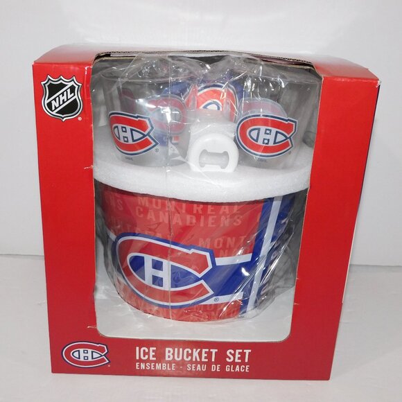 NHL Montreal Canadiens Hockey Ice Bucket 4 Glasses Bottle Opener coaster Set NEW - Picture 1 of 8